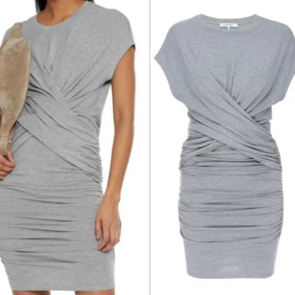 Frame Shirred Muscle Tee Shirt Dress Gris Heather Ruched Midi Stretchy Y2K Style - Picture 8 of 8